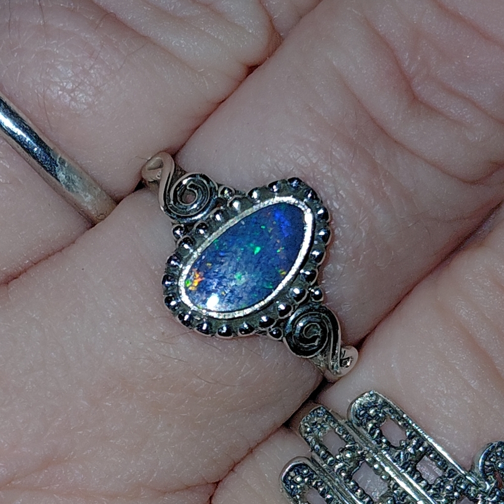 Dainty Sterling Silver Australian Opal Ring Size 8 - Picture 13 of 15